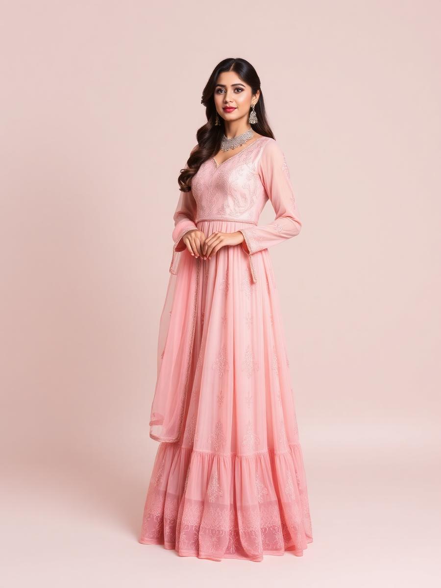 Model in pastel pink anarkali